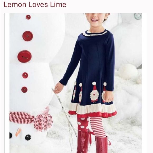 Lemon Loves Lime Other - NWT Lemon Loves Lime Little Girl Christmas Pug Santa Hat Dress Size 4 Years